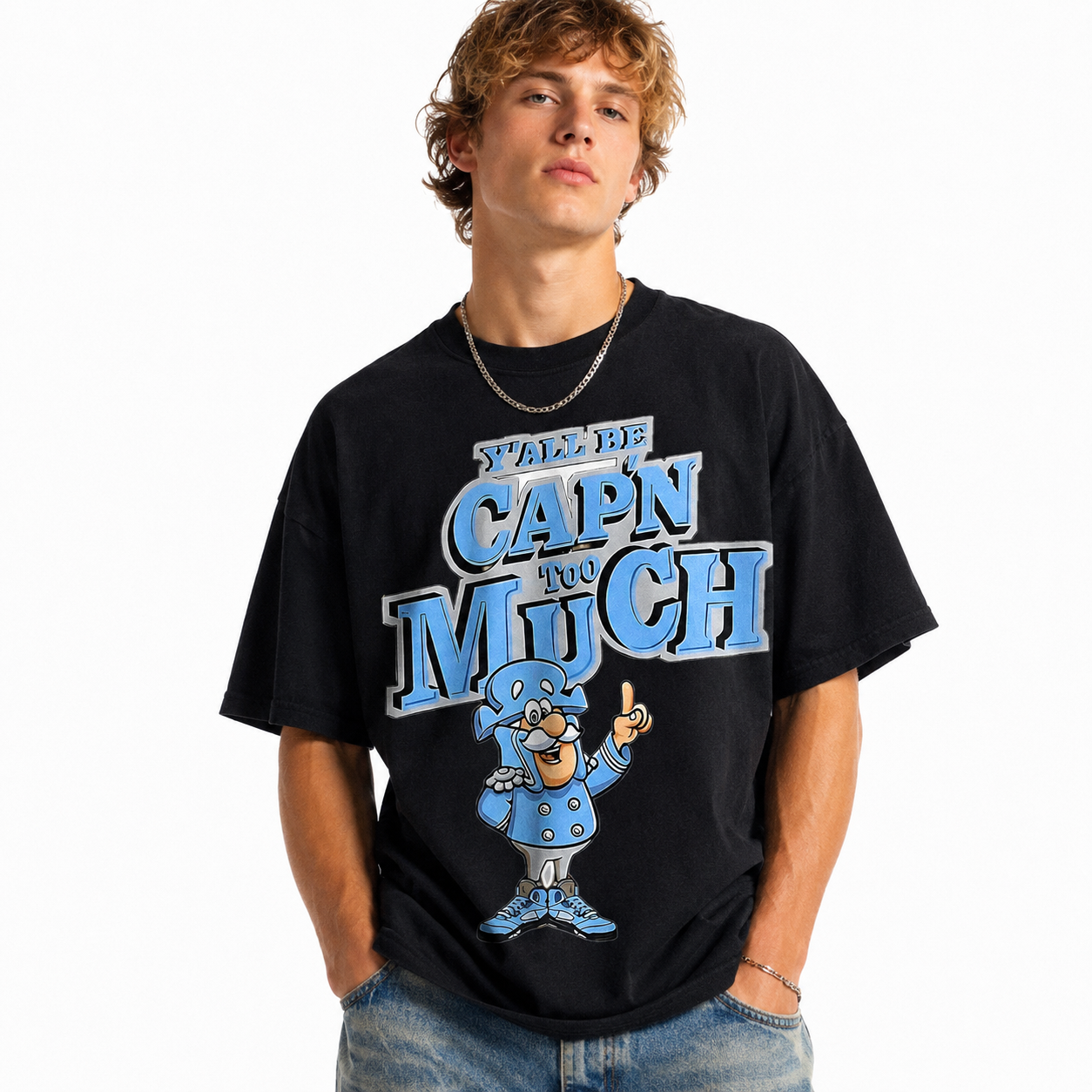 Yall Be Cap'n Too Much Funny Meme Graphic T-Shirt Cartoon Captain Humor Tee