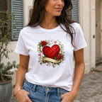 Women's Heart Bird Graphic T-Shirt Cute Nature Casual Summer Tee Top
