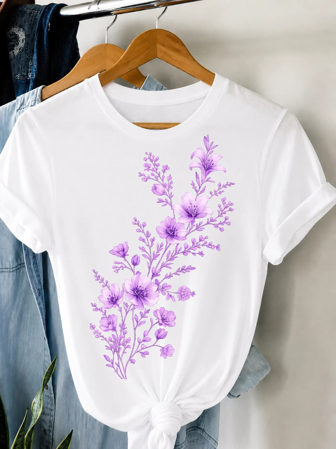 Women Floral Graphic T-Shirt Cute Flower Casual Crew Neck Short Sleeve Tee Top