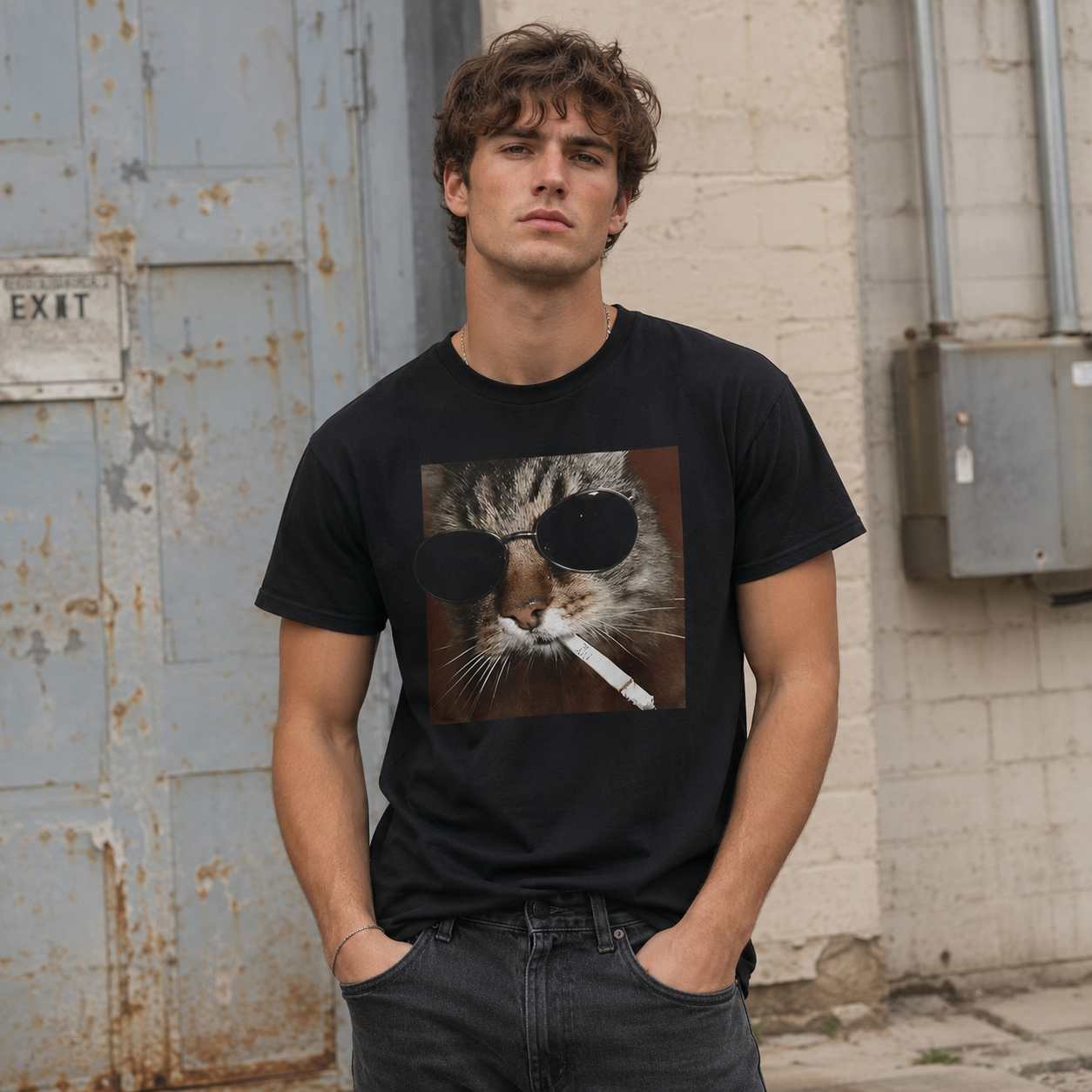 Funny Smoking Cat Meme T-Shirt - Featuring a Smoking Tabby Cat Design