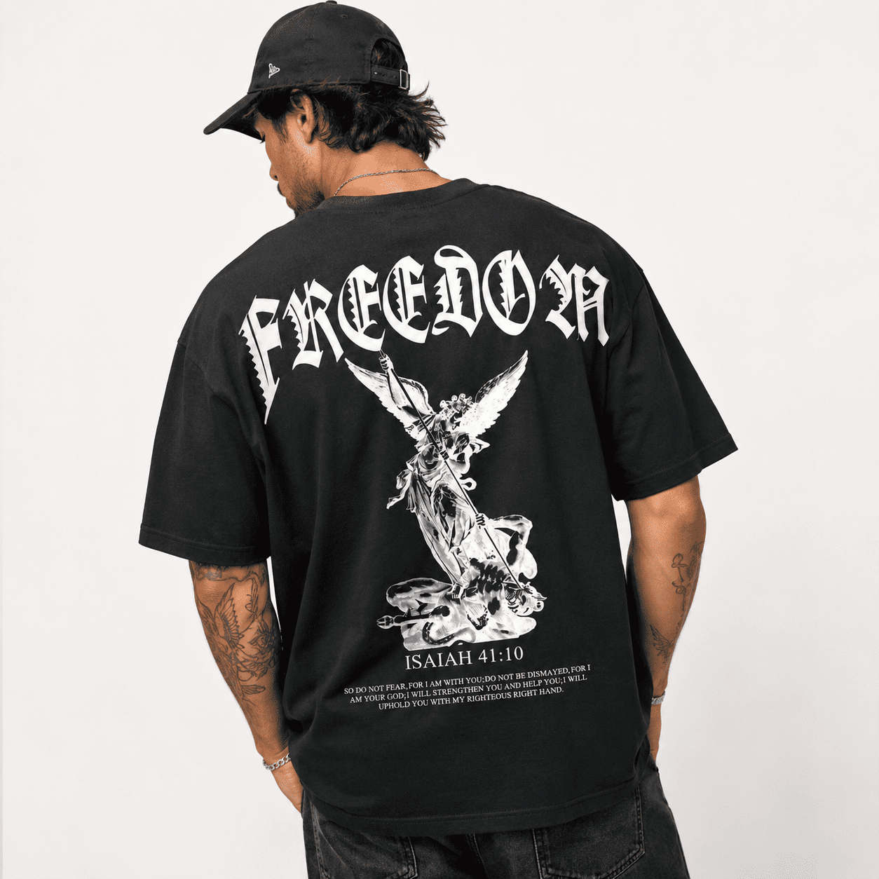 Freedom Angel Graphic T-Shirt Men Christian Isaiah 41:10 Faith Tee