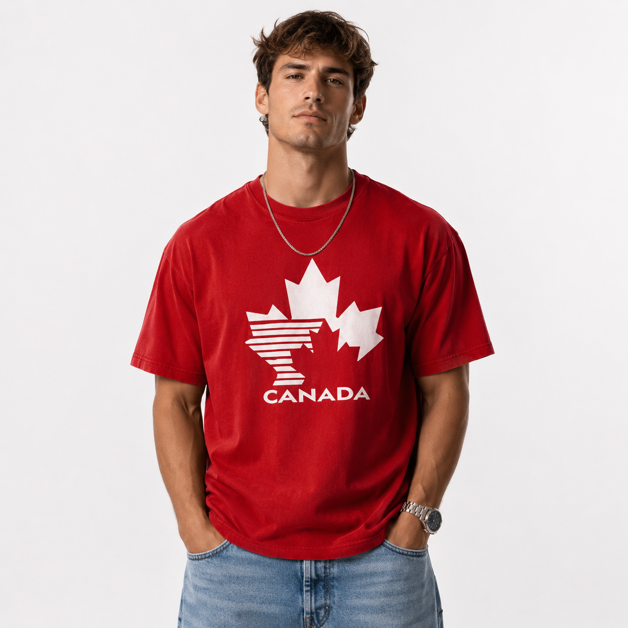 Canada Maple Leaf Graphic T-Shirt Canadian Pride Flag Style Casual Tee