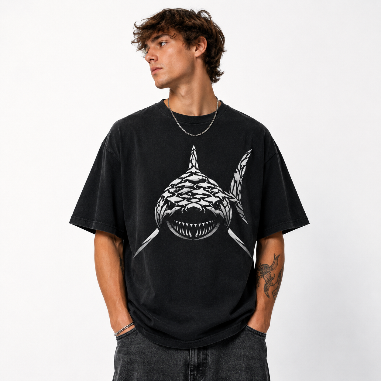 Shark Graphic T-Shirt Fierce Predator Ocean Design Unisex Casual Tee