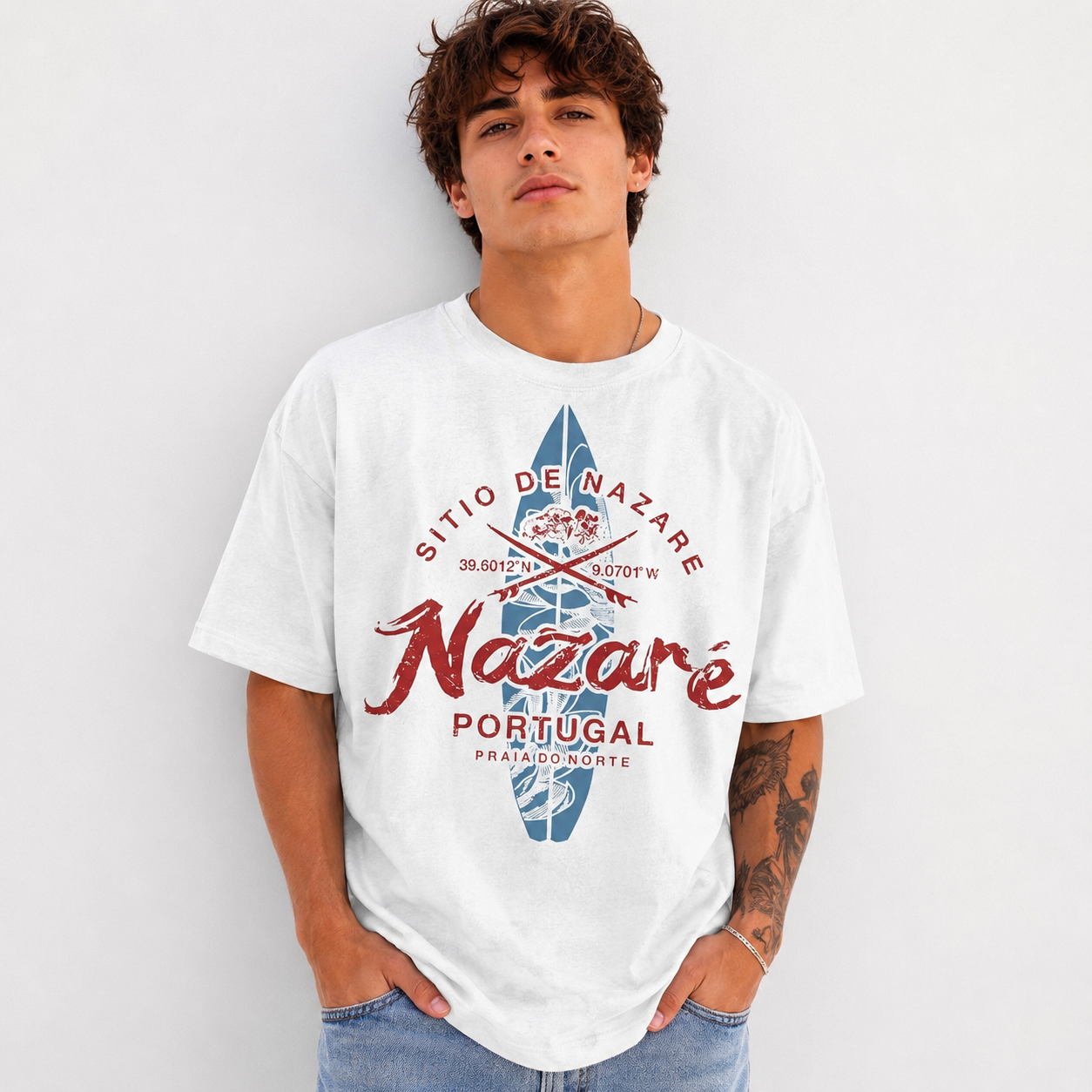 Lisbon Portugal Retro Surf Graphic T-Shirt Vintage Beach Surfing Tee