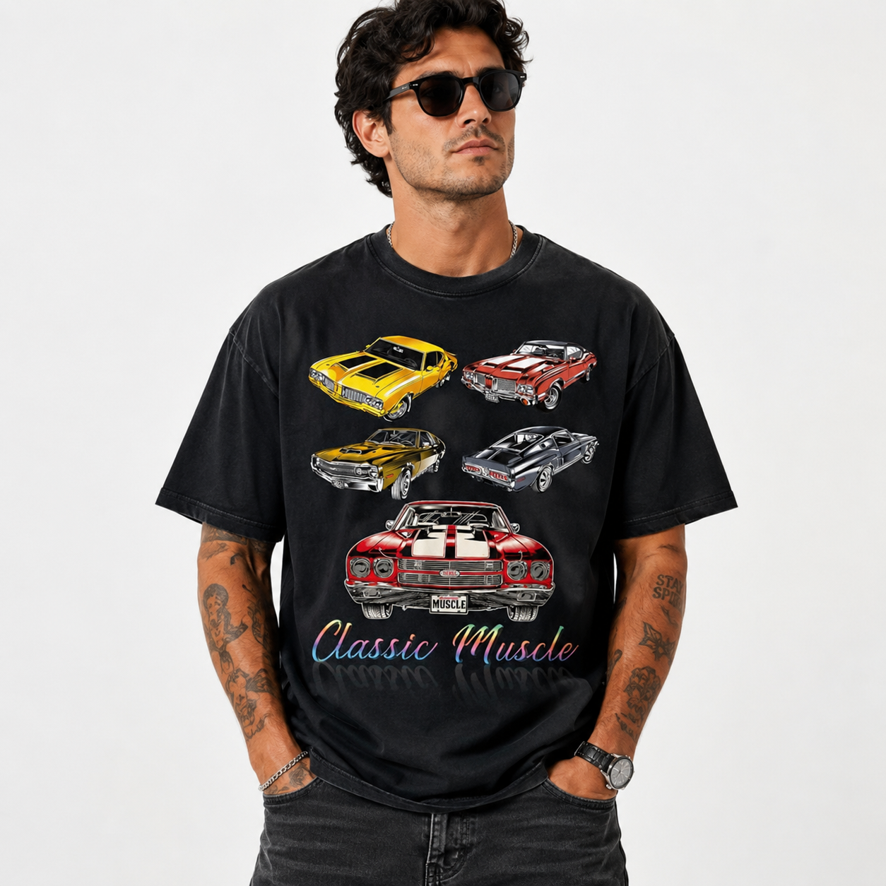 Classic Muscle Cars T-Shirt Vintage American Muscle Car Graphic Tee