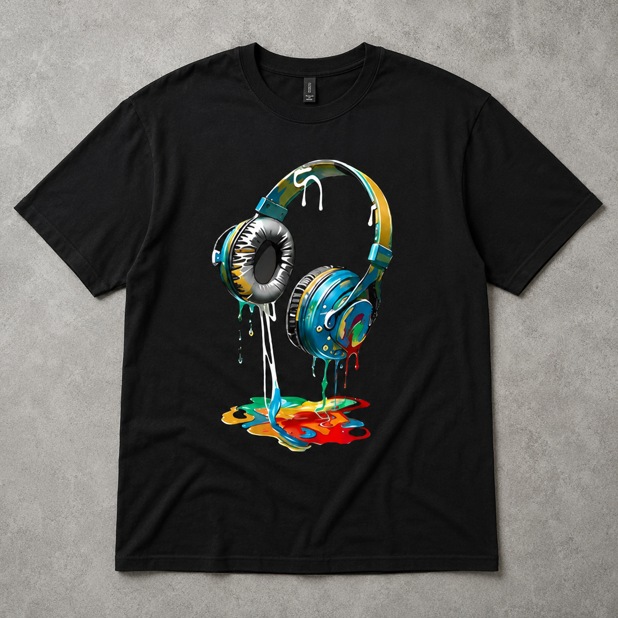 Colorful Dripping Headphones DJ Music Lover Graphic T-Shirt Streetwear Tee