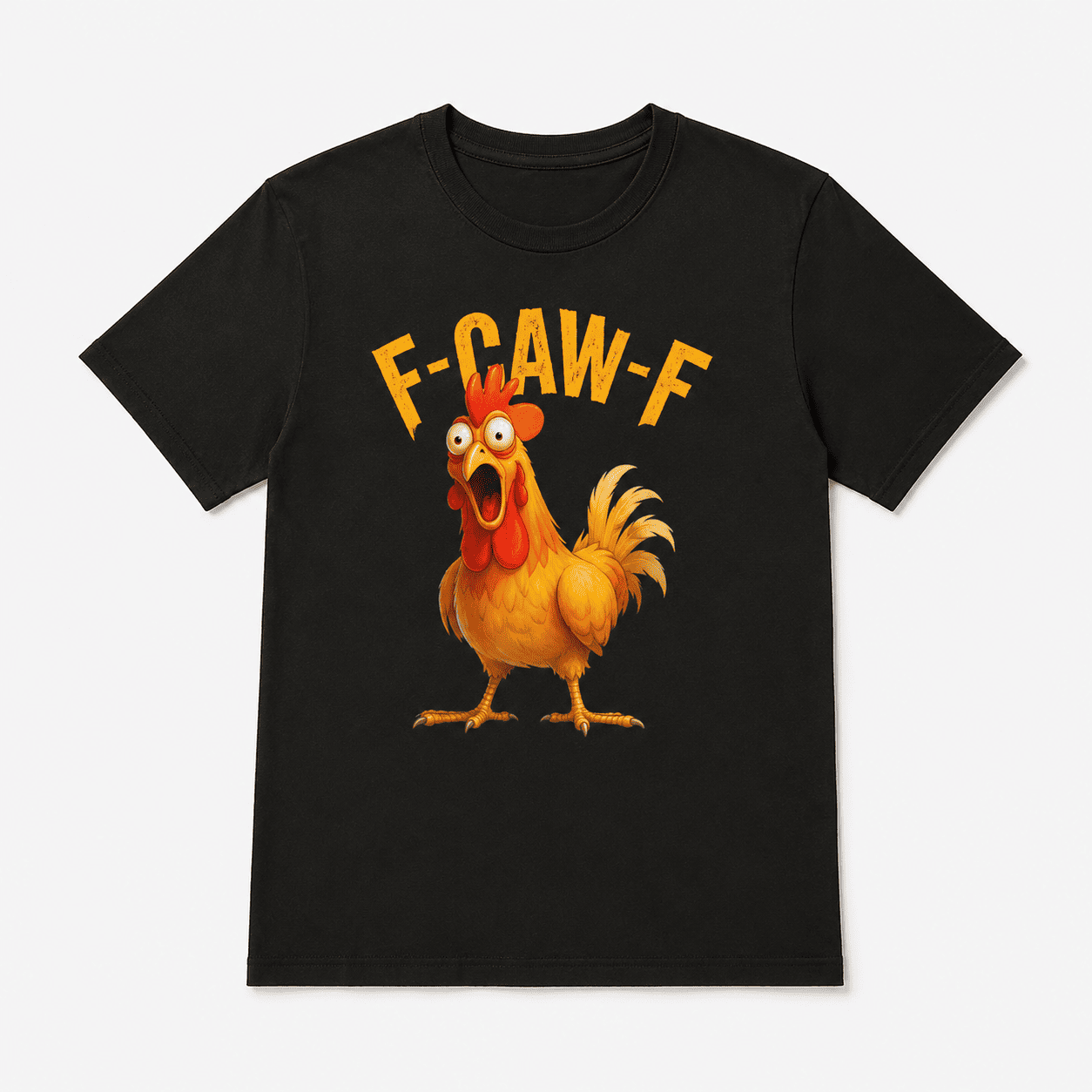 Chicken Pattern with "F-CAW-F" Text Print, Funny And Humorous Design T shirt