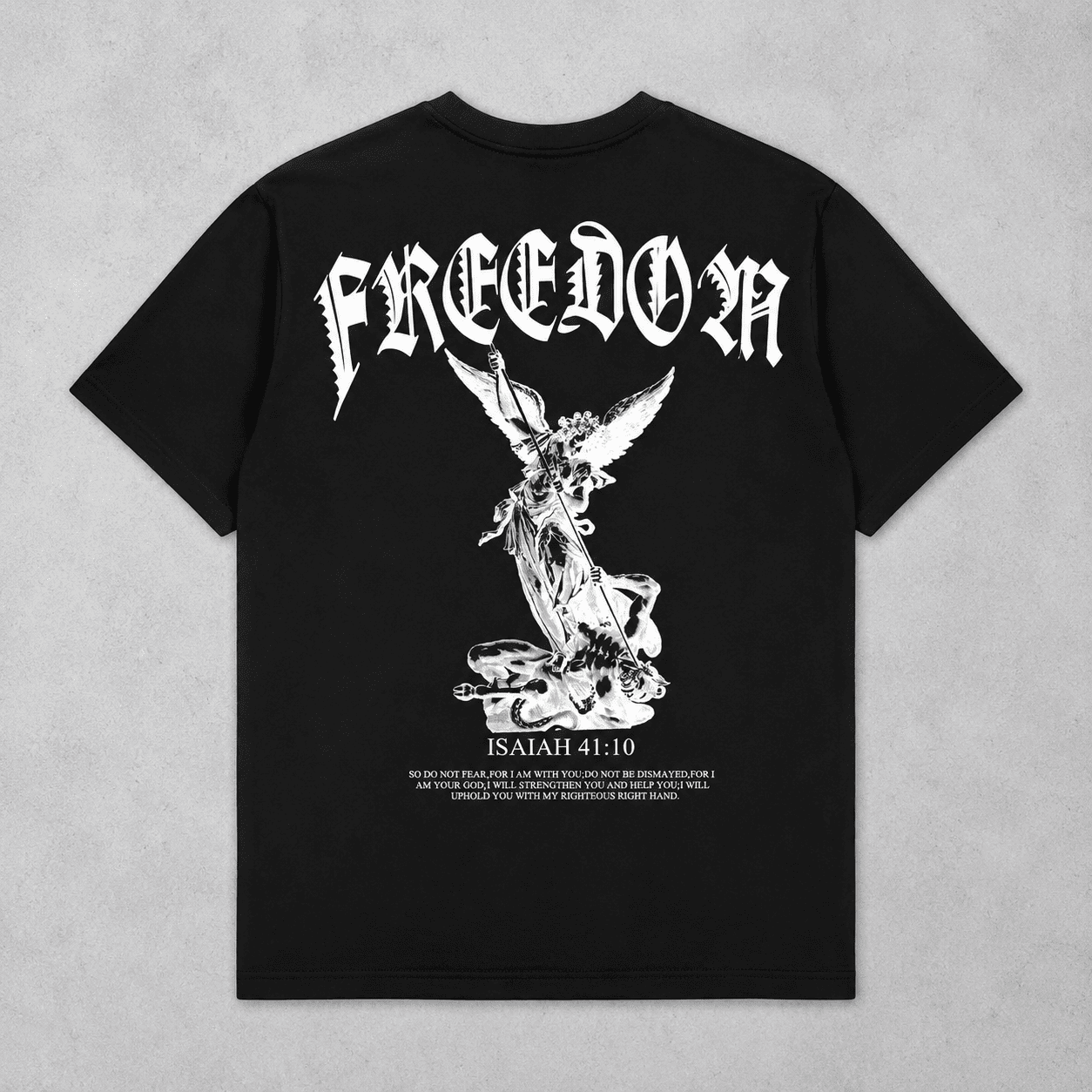 Freedom Angel Graphic T-Shirt Men Christian Isaiah 41:10 Faith Tee