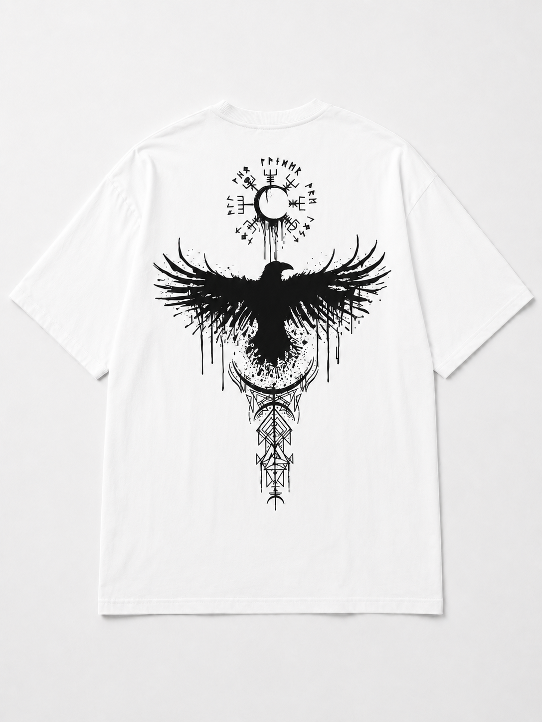 Viking Raven T-Shirt Norse Mythology Odin Symbol Graphic Mens Black Tee