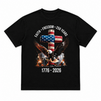 USA 250 Years Faith Freedom T Shirt Flag Cross Eagle Patriotic Graphic Tee