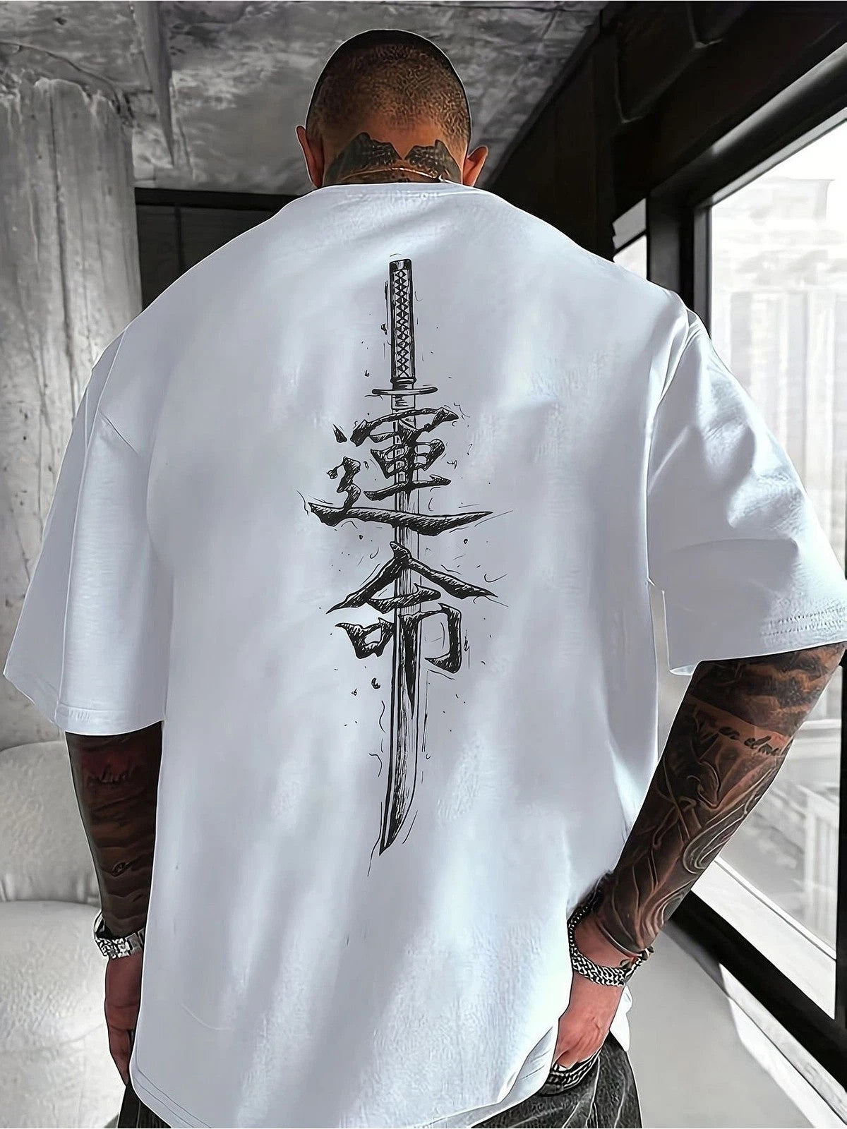 HOT Mens Short Sleeve Quick Dry T Shirt Skin Friendly Comfy Japanese Kanji Sword