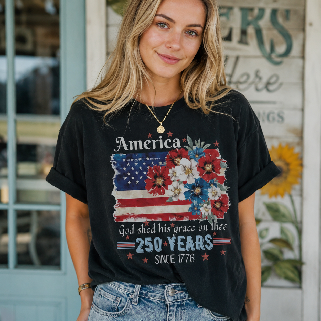 USA 250 Years of Graphic Casual Round-Neck Sweater Soft Graphic Womens Tee