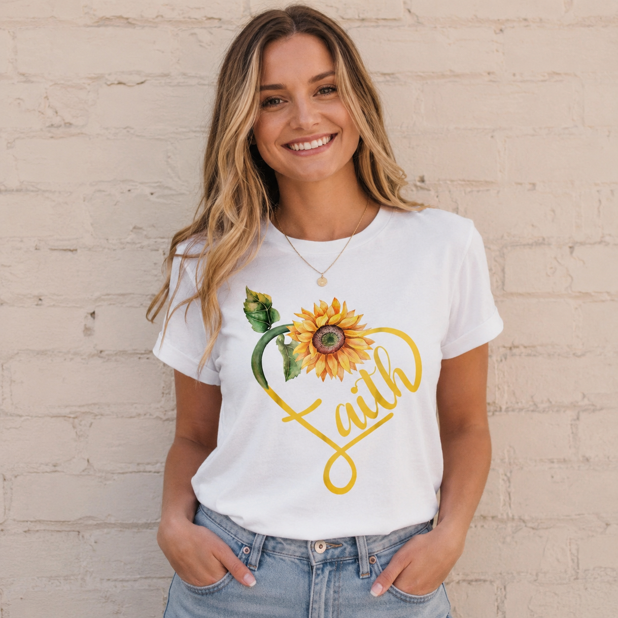 Women's Faith Hope Love Sunflower Heart Graphic T-Shirt Christian Casual Tee
