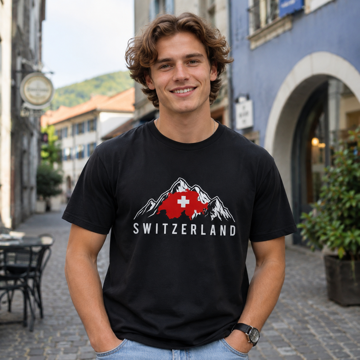 Switzerland Alps Mountain Graphic Vintag T-Shirt Swiss Flag Travel Adventure Tee