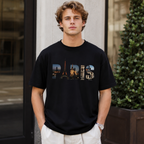 Paris Stripe Graphic T-Shirt Men's Crew Neck Casual Streetwear Tee Top