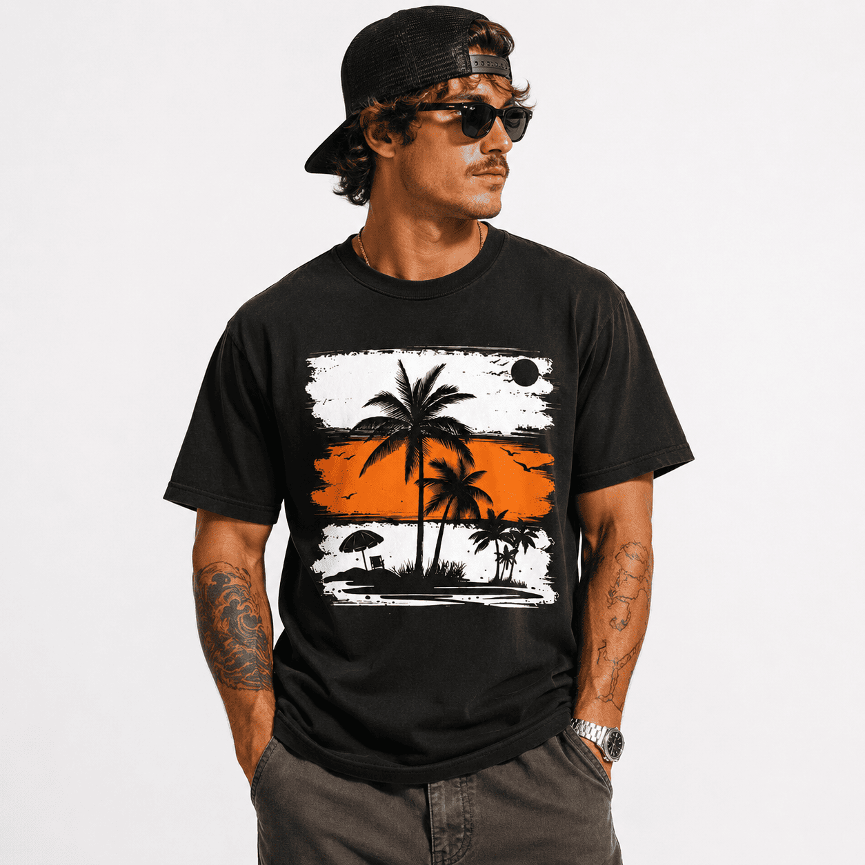 Palm Tree Graphic T-Shirt Tropical Beach Summer Vacation Casual Tee