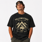 Yellowstone National Park Bison Mountain Graphic T-Shirt Outdoor Adventure Tee