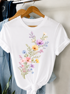 Women Floral Graphic T-Shirt Cute Flower Casual Crew Neck Short Sleeve Tee Top