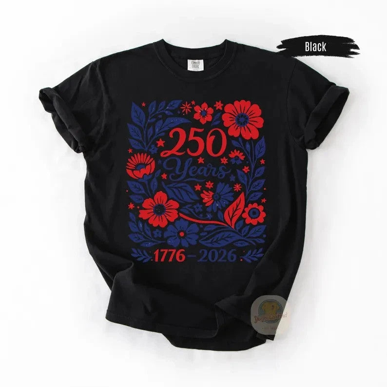 Women's USA 250th Birthday 1776–2026 Floral Butterfly Patriotic T-Shirt