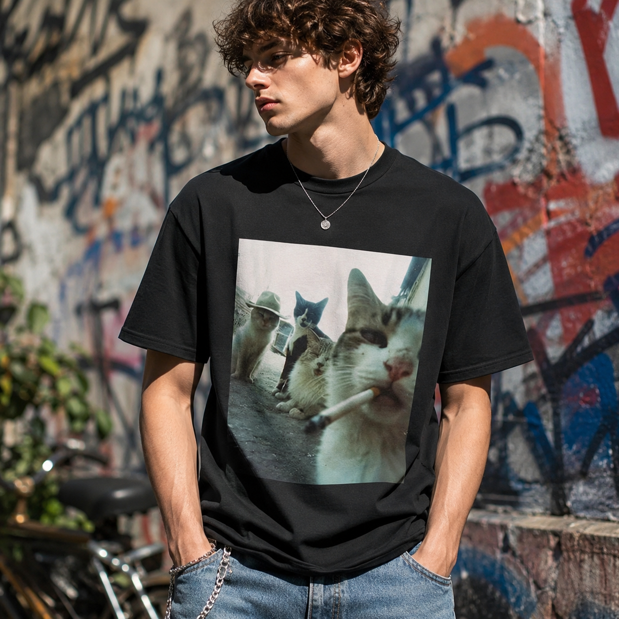 Funny Smoking Cat Meme T-Shirt - Featuring a Smoking Tabby Cat Design