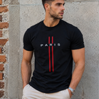 Paris Stripe Graphic T-Shirt Men's Crew Neck Casual Streetwear Tee Top