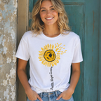 Women's Faith Hope Love Sunflower Heart Graphic T-Shirt Christian Casual Tee