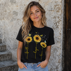 Women's Faith Hope Love Sunflower Heart Graphic T-Shirt Christian Casual Tee