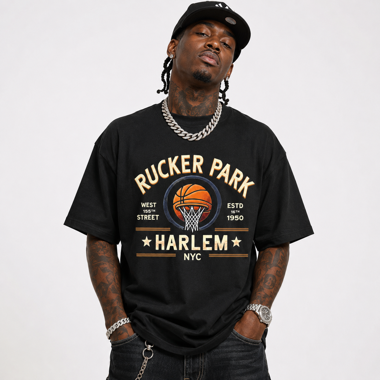 Harlem NYC Rucker Park Basketball Graphic T-Shirt Vintage Streetball Retro Tee