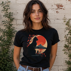 Women's Japanese Cat Mount Fuji Graphic T-Shirt Cute Casual Summer Tee Top