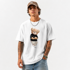 Cute Teddy Bear Graphic T-Shirt Men Funny Cartoon Casual Street Tee