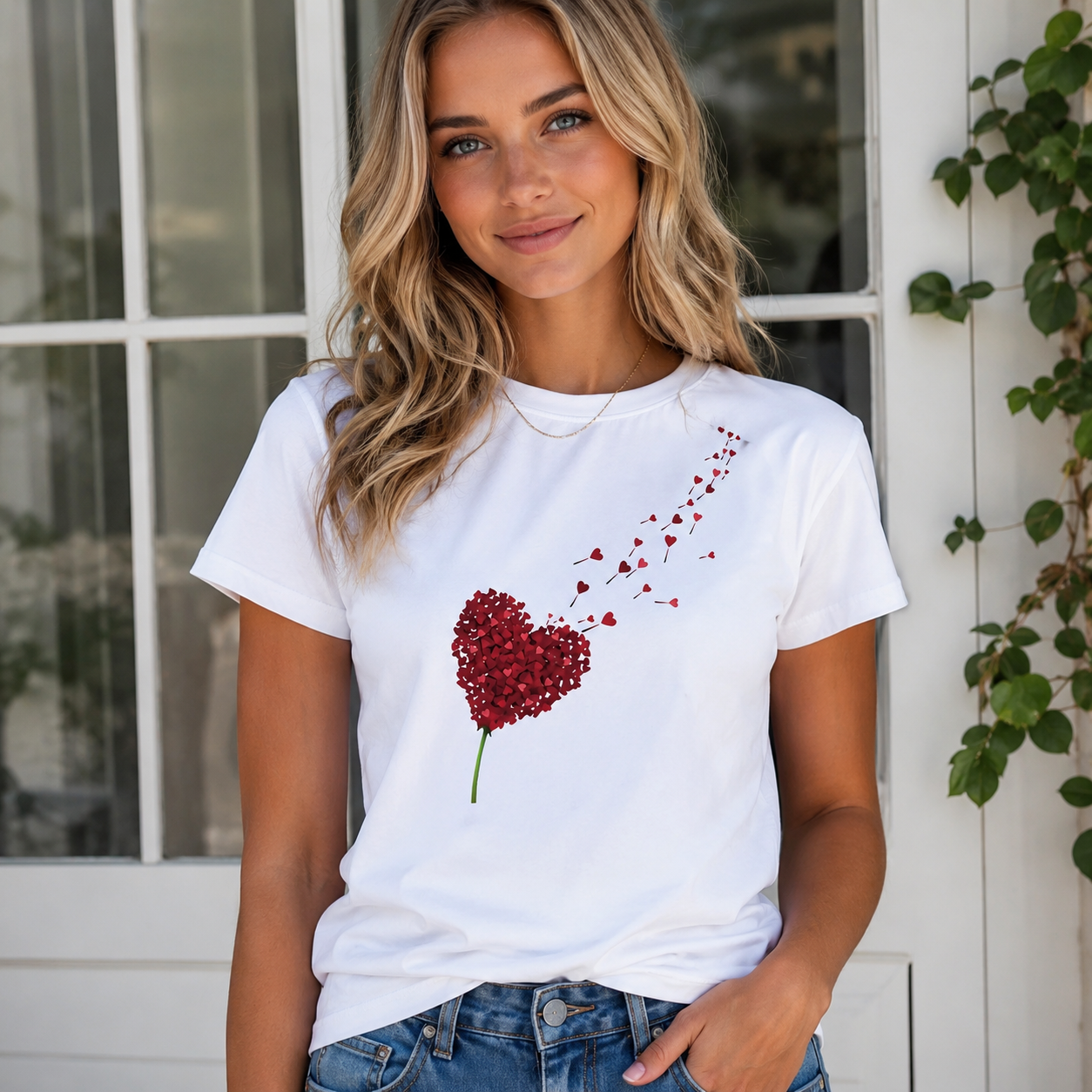 Women's Heart Bird Graphic T-Shirt Cute Nature Casual Summer Tee Top