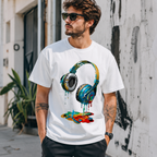Colorful Dripping Headphones DJ Music Lover Graphic T-Shirt Streetwear Tee