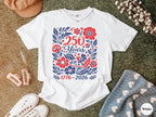 Women's USA 250th Birthday 1776–2026 Floral Butterfly Patriotic T-Shirt