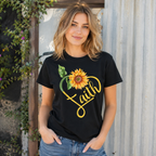 Women's Faith Hope Love Sunflower Heart Graphic T-Shirt Christian Casual Tee