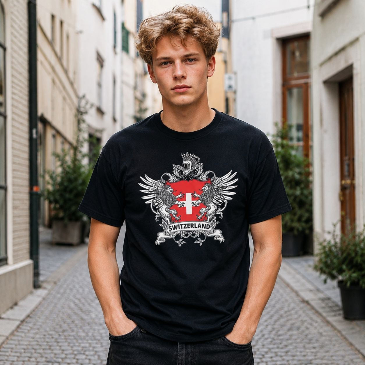 Switzerland Alps Mountain Graphic Vintag T-Shirt Swiss Flag Travel Adventure Tee
