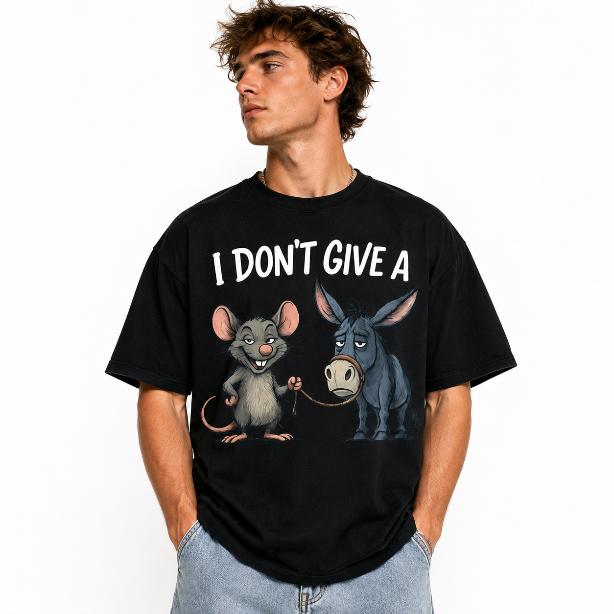 Funny "I Don't Give A Rat's" T-Shirt | Sarcastic Mouse & Donkey Graphic Tee