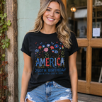 Women's USA 250th Birthday 1776–2026 Floral Butterfly Patriotic T-Shirt