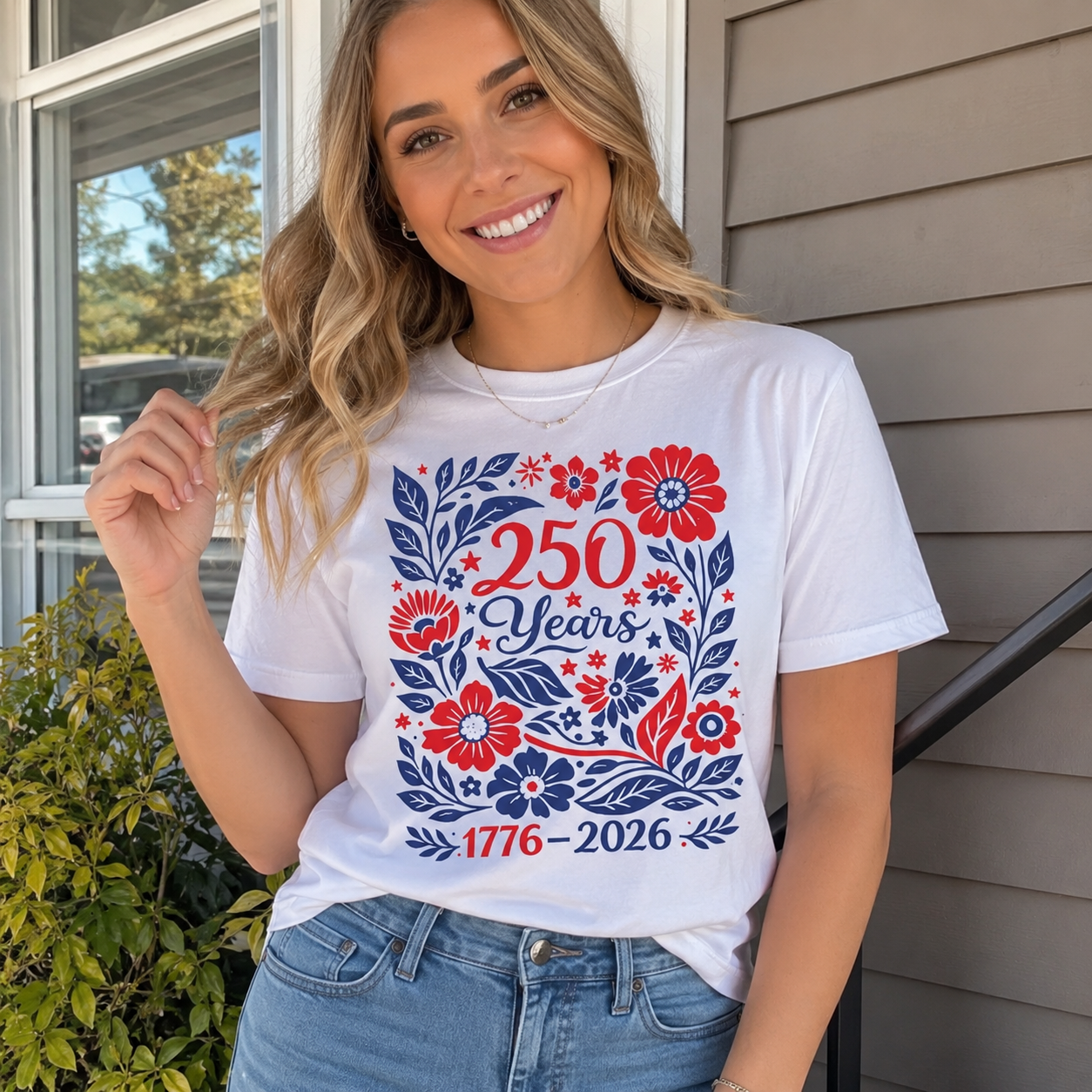 Women's USA 250th Birthday 1776–2026 Floral Butterfly Patriotic T-Shirt