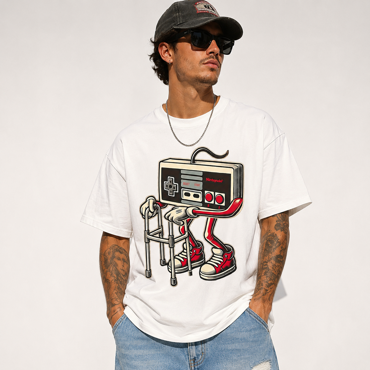Short Sleeve Men's Fashion Street Style Casual Trendy Graphic T-Shirt with Retro