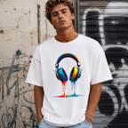 Colorful Dripping Headphones DJ Music Lover Graphic T-Shirt Streetwear Tee