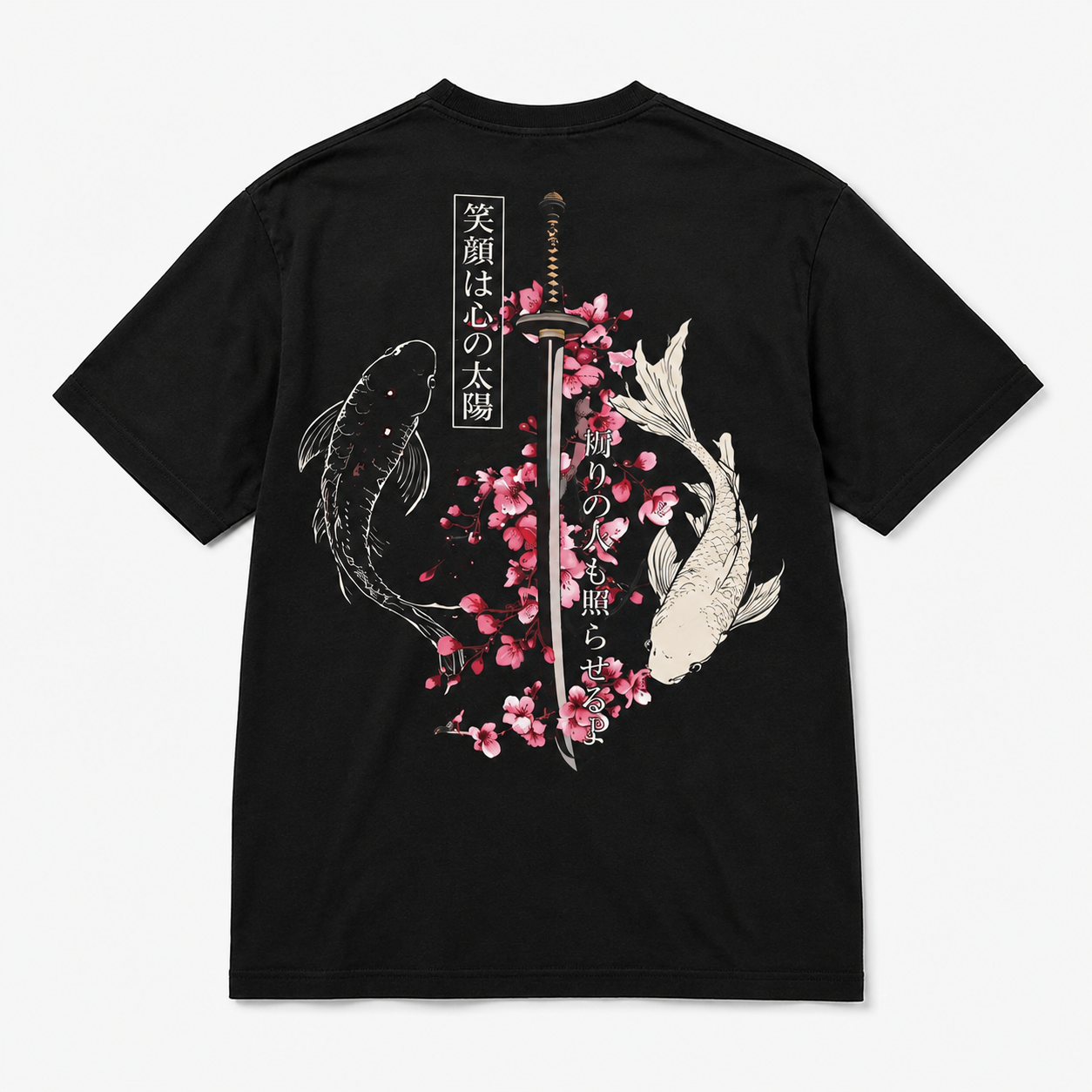 Japanese Koi Fish Samurai Sword T-Shirt Sakura Cherry Blossom Graphic Tee