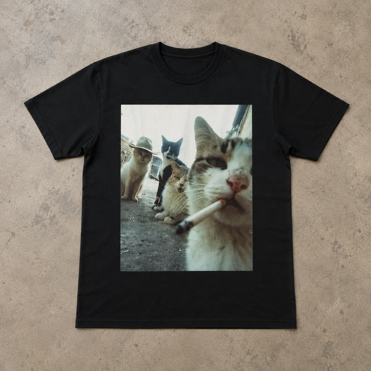 Funny Smoking Cat Meme T-Shirt - Featuring a Smoking Tabby Cat Design