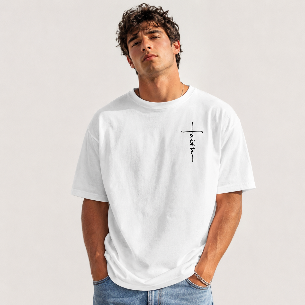 Faith Cross Graphic T-Shirt Men's Christian Crew Neck Casual Tee Top