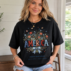 Women's USA 250th Birthday 1776–2026 Floral Butterfly Patriotic T-Shirt