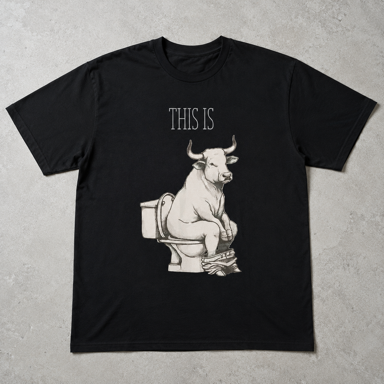 Funny "This Is Bull" T-Shirt | Muscular Bull on Toilet Graphic Humor Tee