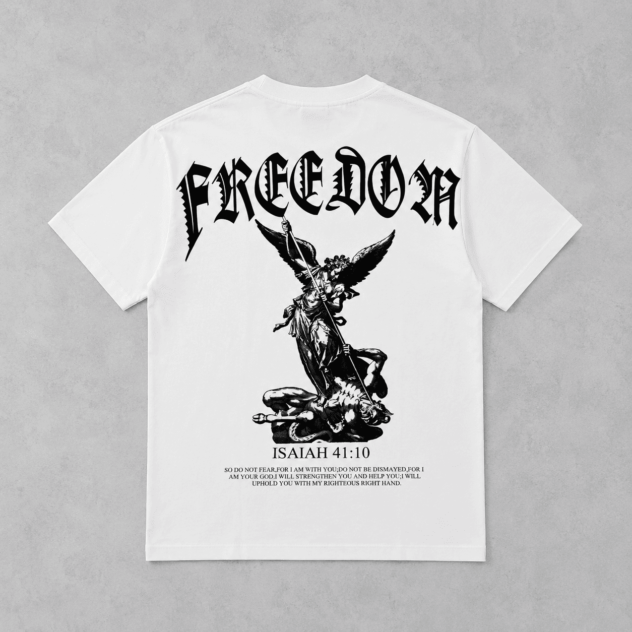 Freedom Angel Graphic T-Shirt Men Christian Isaiah 41:10 Faith Tee