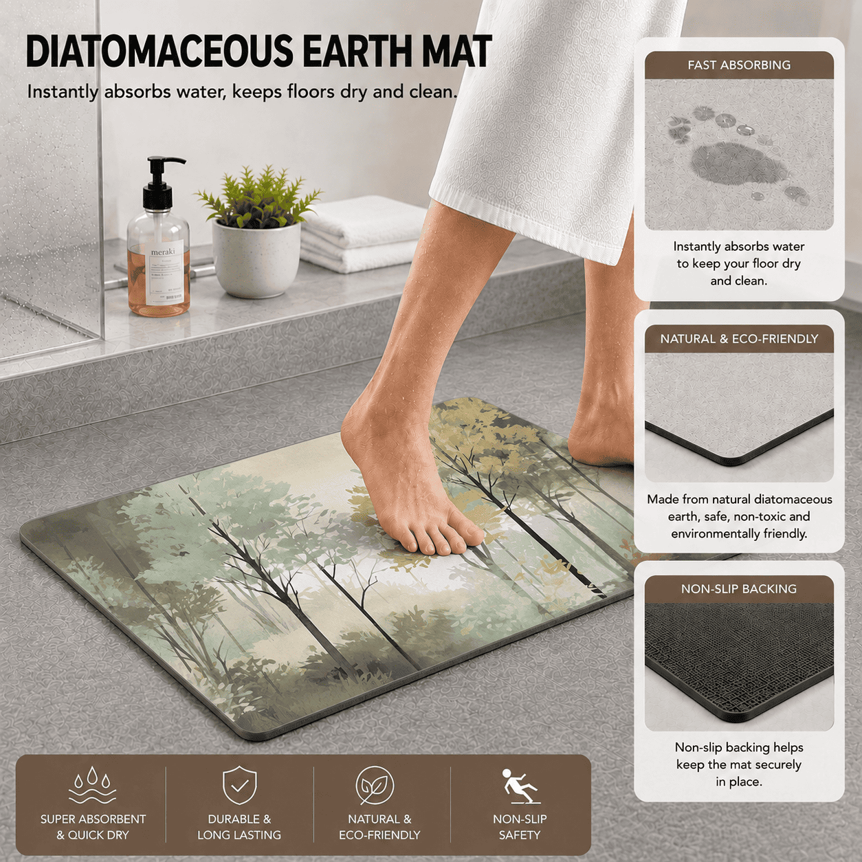 Forest Tree Floor Mat for Entryway Quick Dry Non Slip Super Absorbent Door Mat