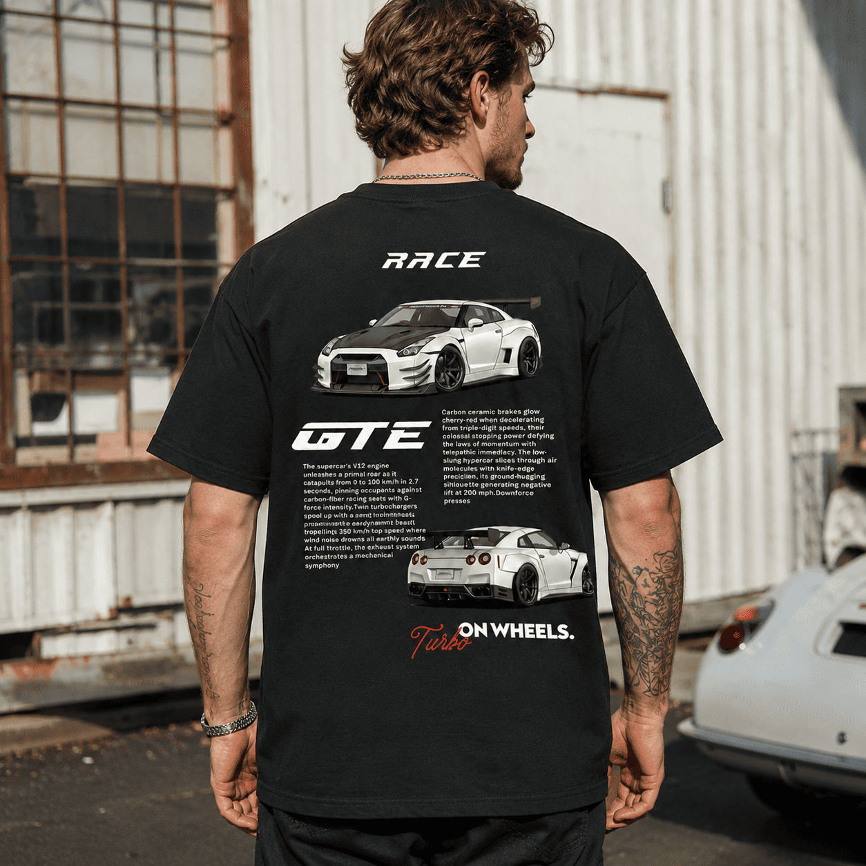 Race Car Turbo On Wheels Graphic Tee - Racing Spec Japanese Sport Car Shirt