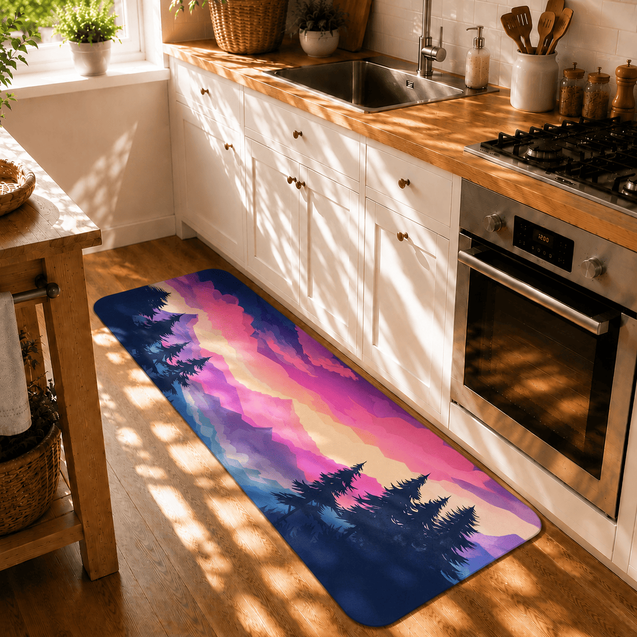 Mountain Sunset Laundry Room Mat Quick Dry Super Absorbent Non Slip Nature Decor