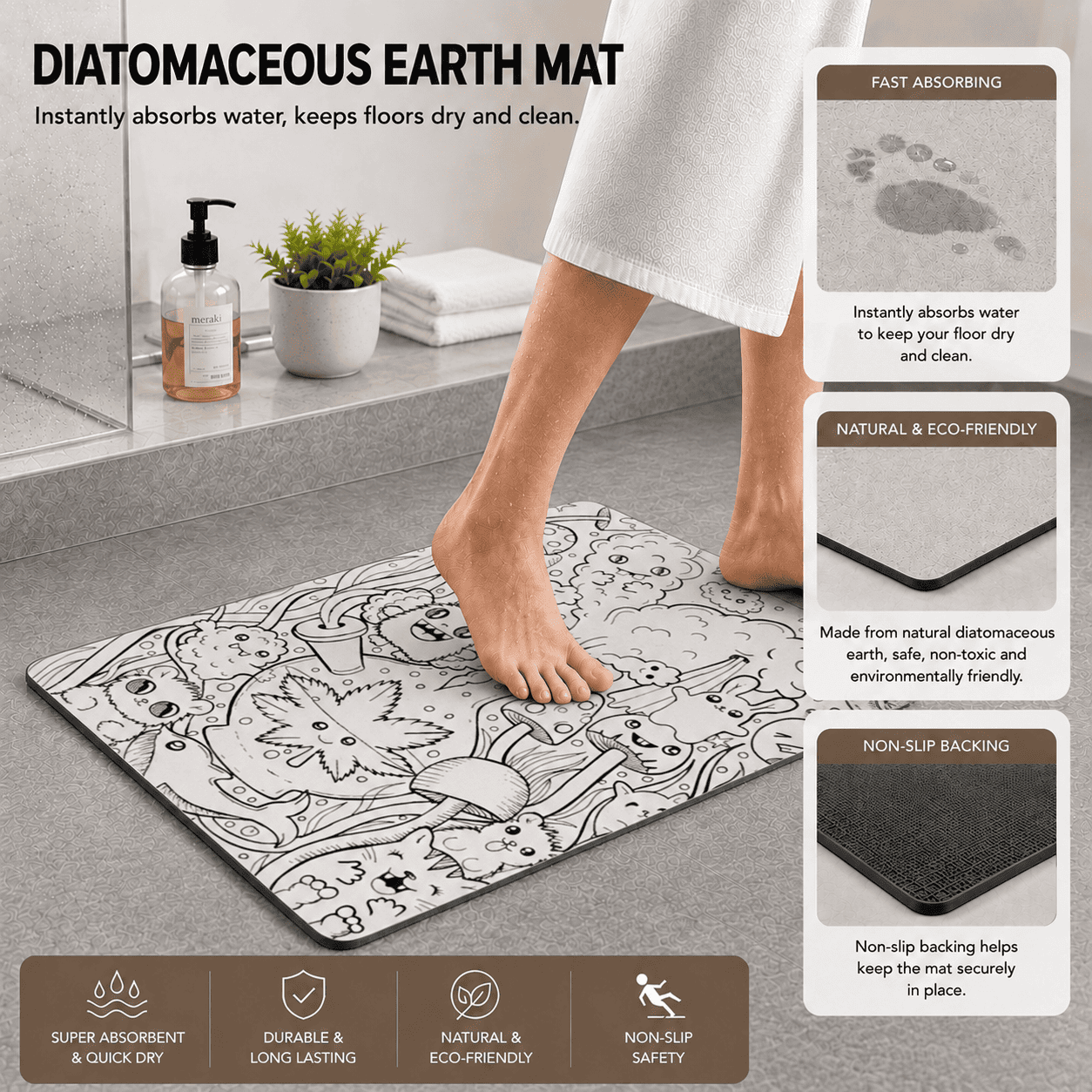 Black and White Doodle Psychedelic Carpet, Magic Mushroom and Weed Rug Design, Bedroom Rug, Friend's Home Gift Idea, Cool Bathmat Doormat